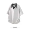 Camiseta de Manga Corta con Cuello Turn-Down Falsa de Dos Piezas para Hombre, Nuevo Estilo de Verano, Camisa Holgada Casual de Media Manga, Top Versátil de Estilo Americano para Viajar al Trabajo