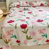 Lençol de Cama Flanelado de Algodão Puro Espesso Desenho Animado Peça Única 2026 Novo Outono e Inverno 100% Algodão Colcha Infantil Lençol de Elástico para Cama de Solteiro Conjunto de Três Peças
