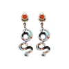 Brincos Vintage de Segunda Mão em Prata com Gotejamento de Óleo e Diamantes em Formato de Cobra Brincos de Personalidade Retrô Brincos da Moda Tendência Venda por Atacado