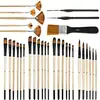 Conjunto de Pincéis para Pintura a Óleo com 32 Peças, Transfronteiriço, com Cabos de Madeira de Nylon, Pincéis Planos, Pincéis para Arte de Parede Pintados à Mão, Pincéis para Arte Guache Acrílico