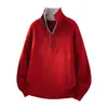 Suéter Vermelho Falso Duas Peças Meio Botão Gola Alta Outono Novo Estilo Oversize Solto Bloco de Cores Patchwork Tricô