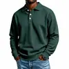 Camisa Polo de Manga Larga Suelta de Color Sólido con Botones Pesados Nueva Europea y Americana para Hombre Ropa Versátil Casual Deportiva Camiseta
