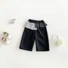 Conjunto Duas Peças Dianxi Bebê Menina Outono Novo Estilo Coreano Gola Lapela Suéter Patchwork Calça Wide Leg Irregular com Babados