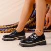 2025 Novos Sapatos Loafers Pretos de Outono com Sola Grossa Venda Direta da Fábrica Exportação Transfronteiriça Sapatos Femininos Atacado Modelos Personalizados