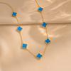 Collar de Trébol de Cuatro Hojas Collar de 7 Flores Nácar de Doble Cara Chapado en Oro Real de 18K Color Libre Lujo Ligero de Alta Gama Cadena para Clavícula