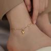 Tobillera de Acero de Titanio con Perlas Doradas Simple de Venta Caliente Transfronteriza Sin Decoloración para Mujer, Tobillera de Verano de Lujo Ligero con Sentido de Alta Gama, Sonrisa, Diamante Individual para Mujer