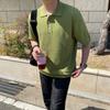 Camiseta de punto con solapa sencilla MYQ, polo Paul holgado de verano para hombre, suéter retro de manga corta de moda coreana