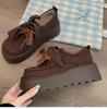 Zapatos de cuero gruesos y pequeños con cordones estilo británico para mujer, primavera y otoño 2025, zapatos Mary Jane de cabeza redonda