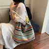 Bolsa de Ombro Feminina Nova Tecida para o Dia a Dia Bolsa Tote de Grande Capacidade Bolsa de Palha para Férias na Praia Bolsa de Mão Transversal Tendência
