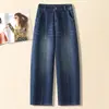 Jeans vintage personalizado de perna estreita e larga para mulheres, novo estilo outono 2026, calças curvas de cintura alta que emagrecem, populares e da moda