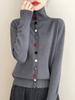 Chaqueta de Punto Dulce y Suave Encerada de Manga Larga Otoño e Invierno Nueva Cuello Alto Botón Colorido Cárdigan Suéter Holgado para Mujer