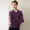 Suéter grueso de punto de cachemira para mujer con un diseño cálido tipo jersey, que presenta un cuello camisero, hombros caídos y un patrón de punto acanalado y trenzado, perfecto para otoño e invierno 2026, en un estilo europeo y americano