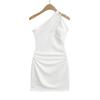 Pura Lujuria Chica Caliente Sexy Vestido Arrugado de Hombro Inclinado 2025 Verano Moda Slim Recorte Encaje Falda de Cadera