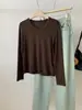 Colección de otoño e invierno: Camiseta de manga larga de algodón con textura de mousse, elástica y adelgazante, con cuello mao, estilo coreano, capa base versátil para mujeres jóvenes