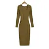 Estilo suave escote de corazón de melocotón vestido de color liso para mujer otoño nuevo diseño sentido entallado a la cintura ajustado temperamento ceñido a la cadera falda de longitud media