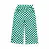 Pantalones Nuevos para Niñas 2024 Primavera y Verano Moda Tablero de Ajedrez Pantalones de Pierna Ancha Pantalones Rectos de Seda de Hielo para Niños