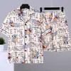 Pijama de Verano Fino de Manga Corta para Hombre, Cárdigan, Diseño de Dibujos Animados Tallas Grandes, Conjunto Casual de Ropa de Casa Juvenil para Hombre