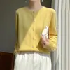 Cardigan de Cashmere Novo Primavera e Verão 2026 Gola Redonda de Botão Único Casaco Feminino Cardigan Tricotado de Cashmere Manga Longa