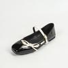 Sapatilhas Femininas Baixas com Uma Tira, Estilo Mary Jane, Bico Quadrado, Versáteis, Laço, Estilo Ballet, Sapatos Femininos de Tamanho Grande