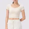 Camiseta de Manga Corta para Mujer con Parches de Malla, Estilo Corto para Fitness al Aire Libre, con Copas Incorporadas