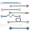 Brincos de furos de orelha duplos com barra industrial Conjunto de 8 peças Aço inoxidável Multicolorido Ponte de orelha galvanizada Pregos Europeu e Americano Personalidade Piercing Jóias
