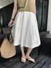 Saia Midi de Algodão Puro de Verão Feminina Plissada Solta Emagrecedora Versátil Saia Evasê Linda Five-Point Midi Skirt 26 Nova H060220