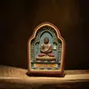 Adorno con forma de torre Thangka pintado a mano, Soporte de exhibición Thangka con forma de mano Vajra, Thangka estilo Tíbet para decoración de sala de estar y escritorio de oficina