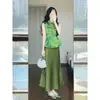 Atuendo de Principios de Verano 2026 Nuevo Estilo Chino Elegante Vibras de Diosa Satén de Acetato Verde Menta Traje Delgado Falda