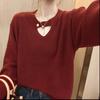 Top de punto coreano con cuello redondo, diseño de botones, manga larga, holgado, adelgazante, estilo occidental, de moda, para otoño e invierno.