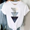 Atacado estação independente primavera e verão figura geométrica tamanho grande feminino retro desenho animado letras branco top camiseta feminina
