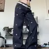 Jeans Casuales con Bordado de Estrella de Personalidad Retro Americano para Hombres y Mujeres 2025 Otoño Nuevos Pantalones de Pierna Ancha Versátiles de Moda