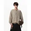 Primavera de 2026 Novo Top Masculino Texturizado Colorido com Gola de Botão Estilo Preguiçoso Estilo Retrô Cor Mista Camisa Básica de Manga Longa