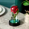 Flor Eterna Cúpula de Vidro Rosa com Folha de Ouro Dia dos Namorados Qixi Natal Pequeno Presente Ornamento Criativo para Mesa Em Estoque