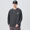 Camiseta de Manga Larga Bordada Otoño 2025 para Hombre Estilo Japonés Retro Marca de Tendencia Cuello Redondo Holgada Peso Pesado Camiseta de Base