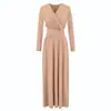 Estilo puramente sedutor, vestido com amarração nas costas que afina a cintura para mulheres, vestido longo preto de outono com decote V, slim-fit, elegante vestido evasê