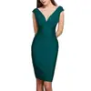 Vestido bandage verde clássico elegante com alças largas e decote profundo, sexy para encontros e trabalho, Vestido feminino