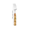 Juego de Cubiertos de Acero Inoxidable 304 con Mango de Bambú Real, Cuchillo para Bistec Occidental Engrosado, Tenedor, Cuchara