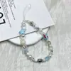 Cordão de Celular com Contas Azul Macaron e Branco Corrente de Contas Quadradas Estreladas Desenho Animado Fofo Estilo Ins para Menina