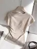 Blusa cinza única e bonita de ombro a ombro para mulheres, camiseta de verão slim-fit de manga curta, top estiloso e elegante que afina a cintura