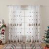 Cortinas Transfronteiriças Estilo Natalino Amazon Produto Acabado Papai Noel Árvore de Natal Bordada Cortinas Voil Translúcidas Venda Direta da Fábrica