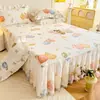Saia de Cama de Algodão Puro com Acabamento de Renda Estilo Coreano Peça Única Todo Algodão Lençol de Cama de Verão Cobertura de Cama Universal para Todas as Estações Conjunto de Três Peças Estilo Princesa