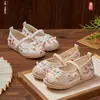 Zapatos Hanfu para Niñas, Estilo Tradicional Chino de Primavera y Otoño, Zapatos de Tela Old Beijing de Gasa Fina, Zapatos Infantiles Bordados con Perlas Hechos a Mano para Verano