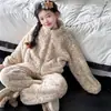 Pijama de Coral Fleece para Niñas para Invierno, Engrosado y Forrado de Polar, con Cremallera, Se Puede Usar Afuera, Ropa de Casa de Franela para Niños
