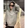 Sudadera Gris Corta con Capucha para Mujer Talla Pequeña 2026 Nueva Ropa de Abrigo de Principios de Otoño Se Puede Usar Sola Estilo Coreano Top de Manga Larga