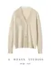 Suéter de encaje estilo francés con cuello en V, 100% cachemira, abrigo de punto moderno, simple y elegante para mujer