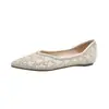 Zapatos Planos de Punta Aguda y Boca Baja para Mujer, Elegantes y de Alta Gama, Mocasines con Pedrería, Slip-On Zapatos para Mujer Talla Grande, Satén con Pedrería