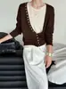 Conjunto de principios de primavera 2026 Estilo coreano Holgado Adelgazante Versátil Cárdigan de punto de imitación de dos piezas para mujer + Chaqueta suéter chaleco