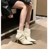 Primer Encuentro Verano 2026 Botas Plisadas Botas Ajustadas Punta Fina Tacón Fino Alto para Mujer Botines Adelgazantes Botas Martin Botas de Montar