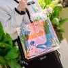 Bolsa de regalo promocional, bolsa transparente, bolsa de exposición de PVC, bolso de mano de moda, bolso de hombro único láser, blanco lechoso, verde claro, azul