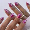 Unhas Wearable Mais Vendidas Transfronteiriças em Rosa Pitaya, Cor Sólida, Tiras de Unha de Comprimento Total, Unhas Amêndoa Curtas, Peças de Unha Brilhantes de Alto Brilho
